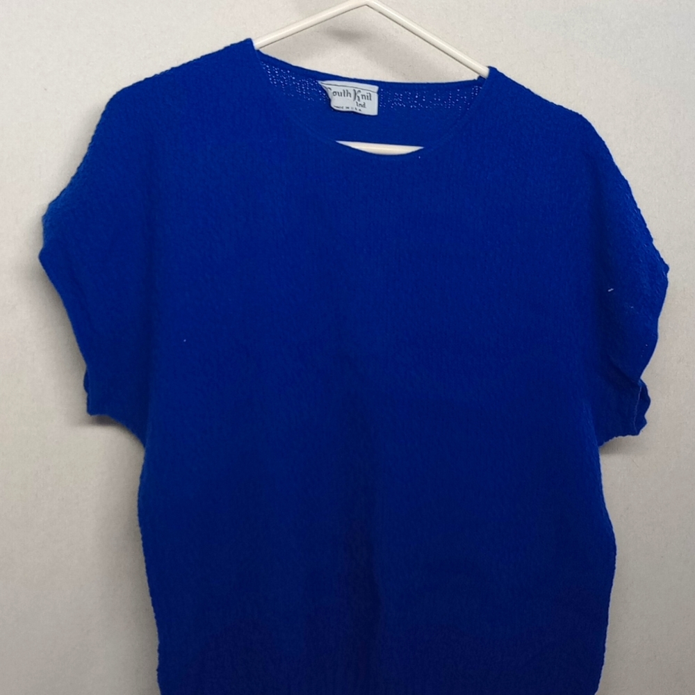 Dark navy blue short sleeve knit sweater #012